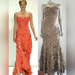 *$6,000 CARLOS MIELE STUNNING SILK GOLDEN GREEN FLOWER RUNWAY GOWN S M